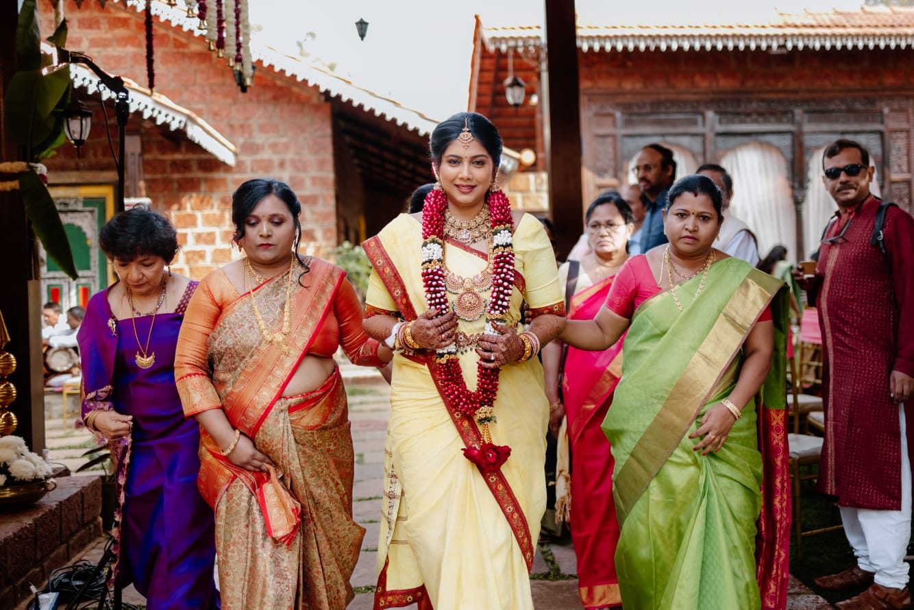 Bride with Family in Colorful Sarees