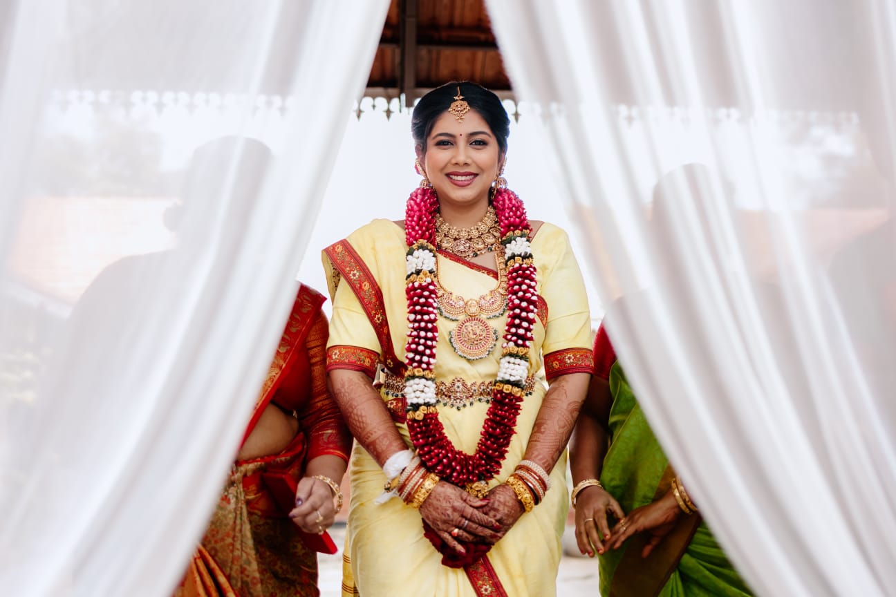 Traditional Bride in Yellow Saree